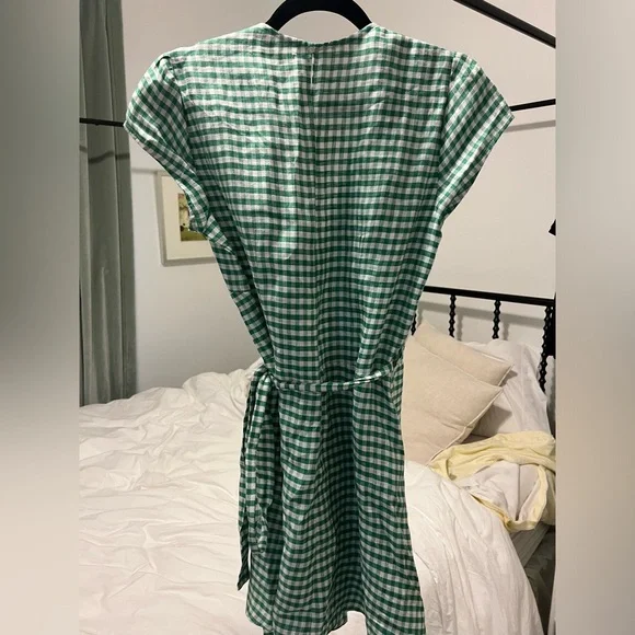 Reformation Green Gingham Linen Wrap Dress - Picture 5 of 6